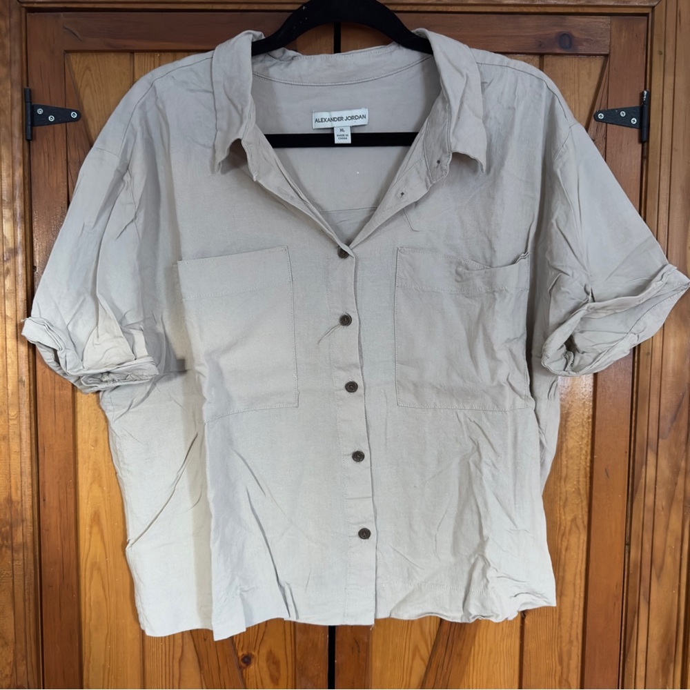 Alexander Jordan Tan Collared Short Sleeve Blouse